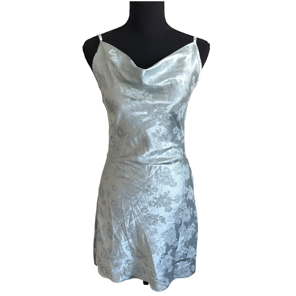 SHEIN Womens Y2K Coquette Floral Satin Cowl Neck Mini Slip Dress XS Soft Girl
